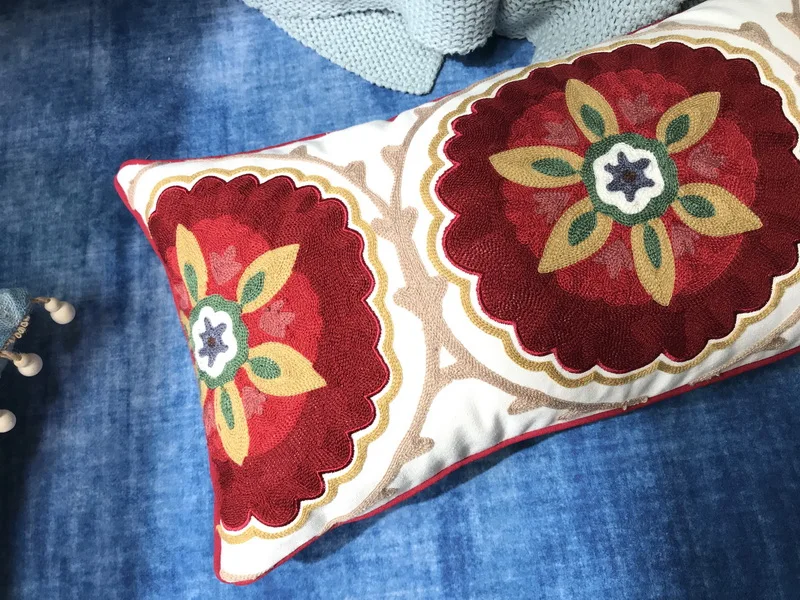 Colorful Embroidery Rectangular Cushion Cover