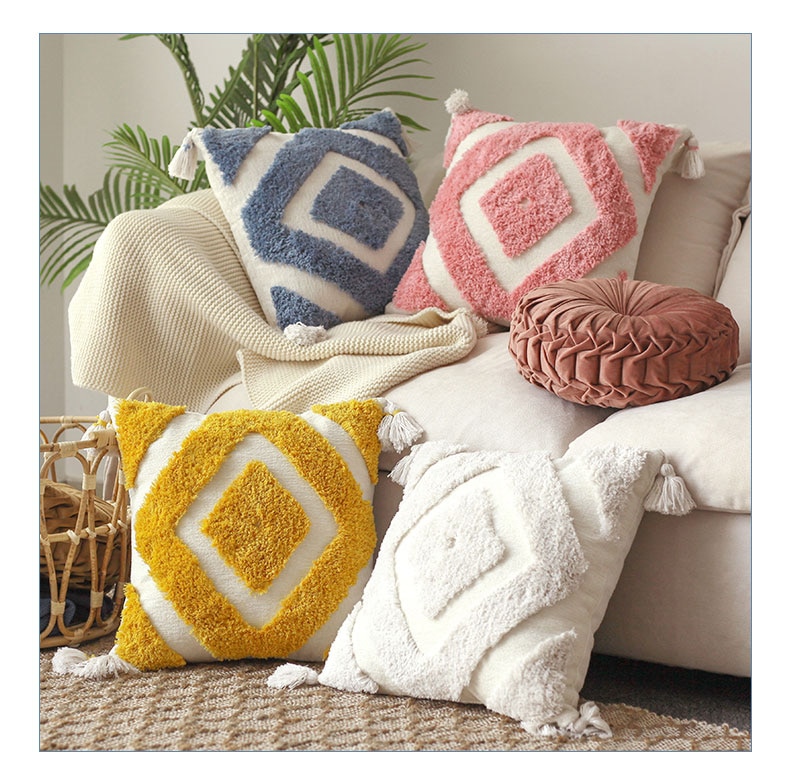 Rhombus Embroidered Cushion Cover