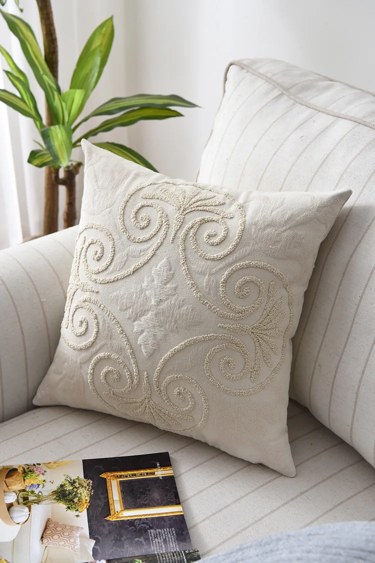 Patterned Beige Linen Cushion Cover