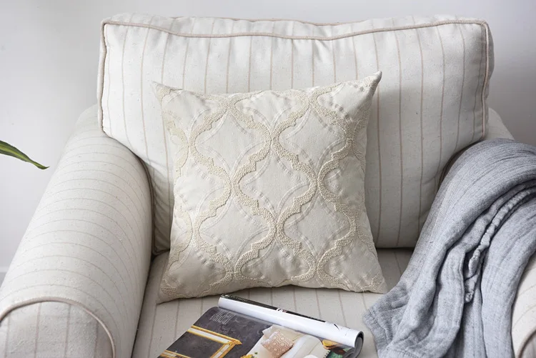 Patterned Beige Linen Cushion Cover