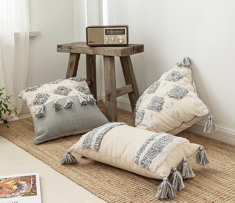 Grey Patterned Ethnic Cushion Cover