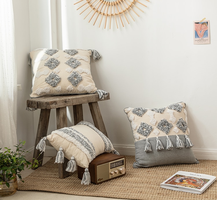 Grey Patterned Ethnic Cushion Cover