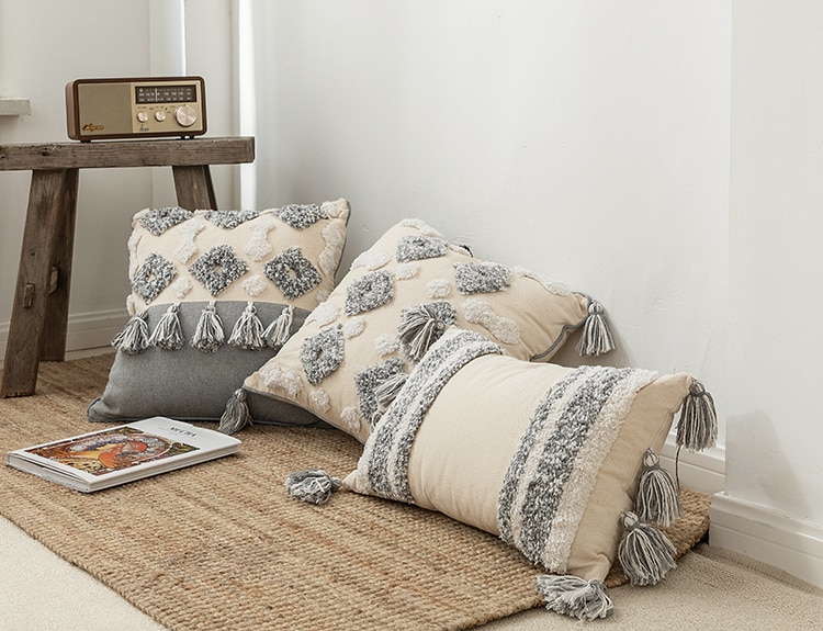 Grey Patterned Ethnic Cushion Cover