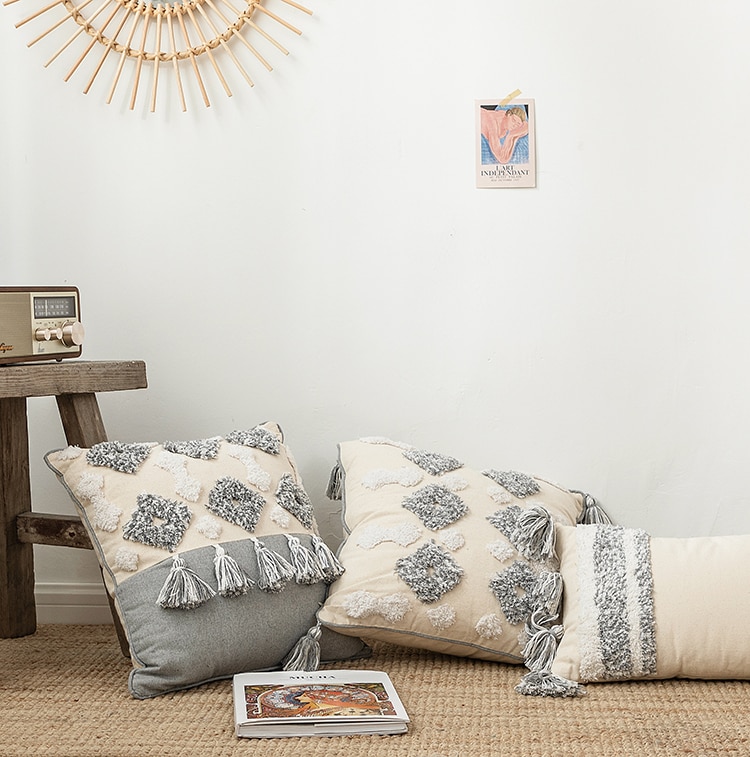 Grey Patterned Ethnic Cushion Cover