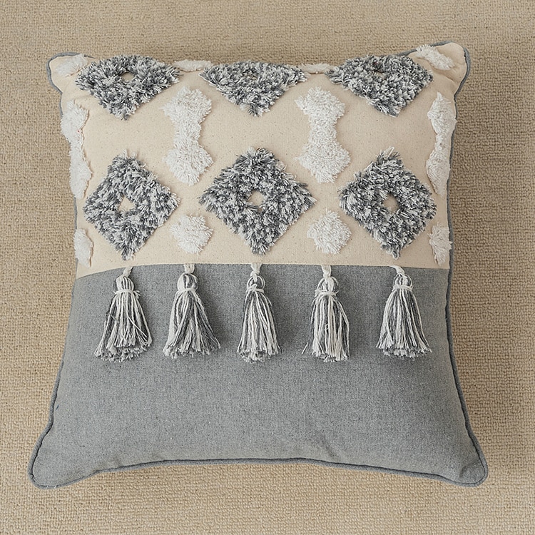 Grey Patterned Ethnic Cushion Cover