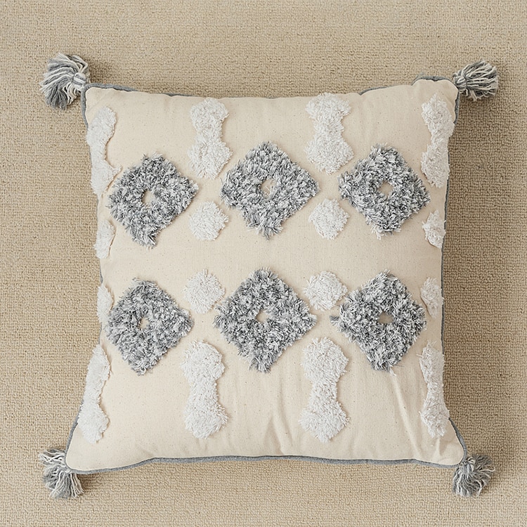 Grey Patterned Ethnic Cushion Cover