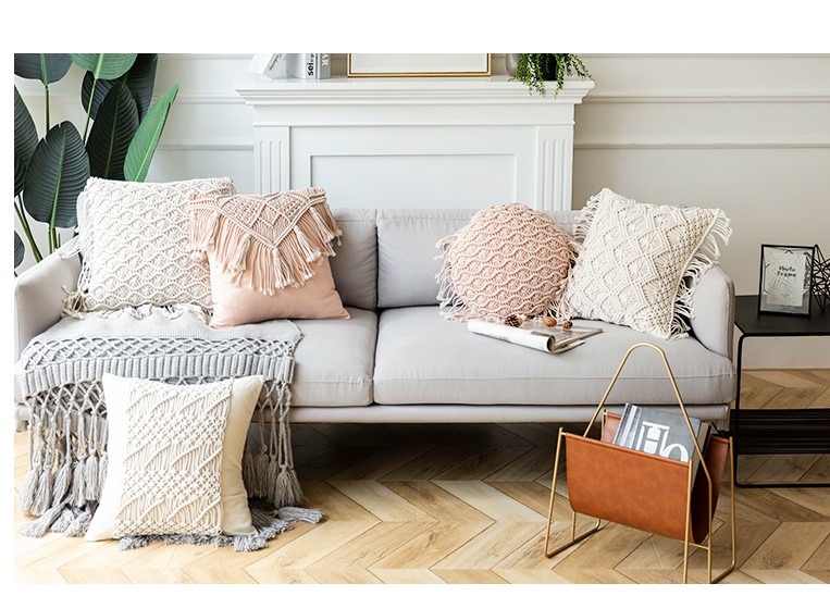 Hand-Woven Cotton Cushion Cover with Tassels