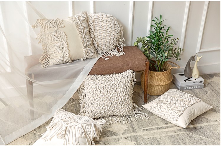 Hand-Woven Cotton Cushion Cover with Tassels