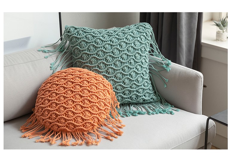 Hand-Woven Cotton Cushion Cover with Tassels