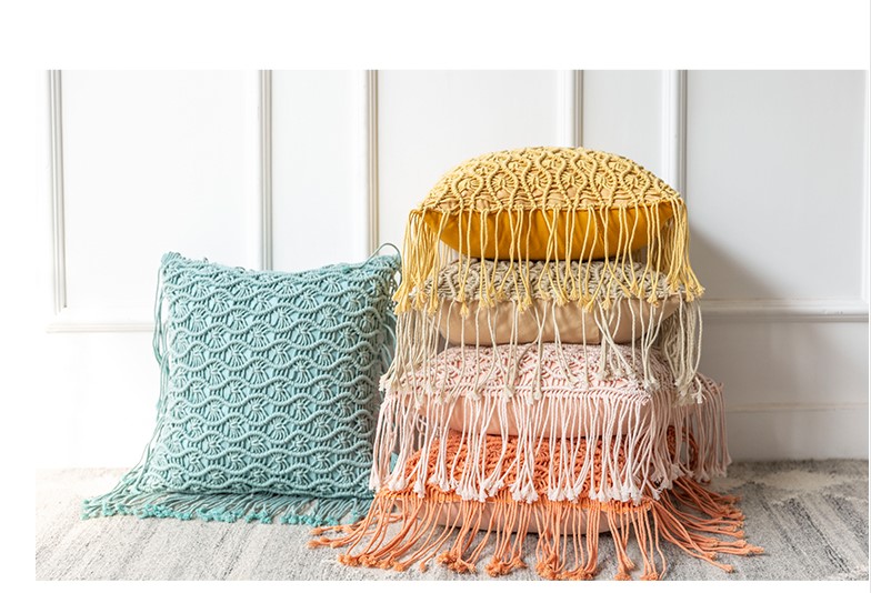 Hand-Woven Cotton Cushion Cover with Tassels