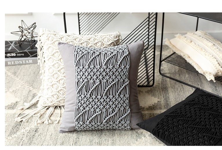 Hand-Woven Cotton Cushion Cover with Tassels