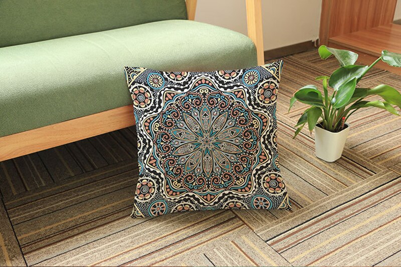 Boho Style Mandala Printed Linen Cushion Cover