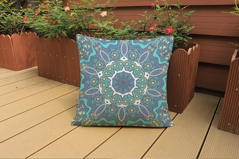 Boho Style Mandala Printed Linen Cushion Cover