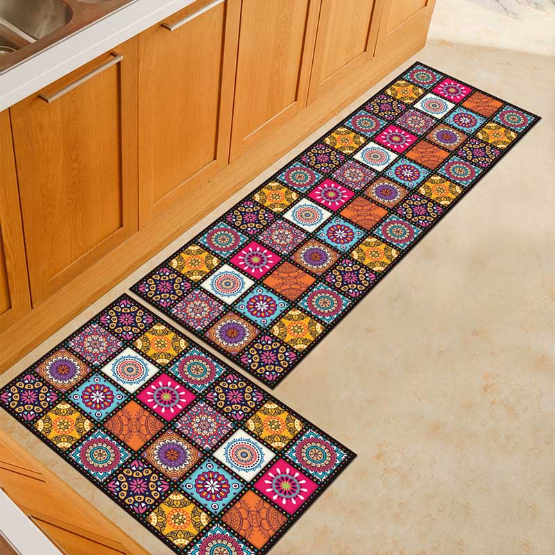 Colorful Boho Pattern Kitchen Mat