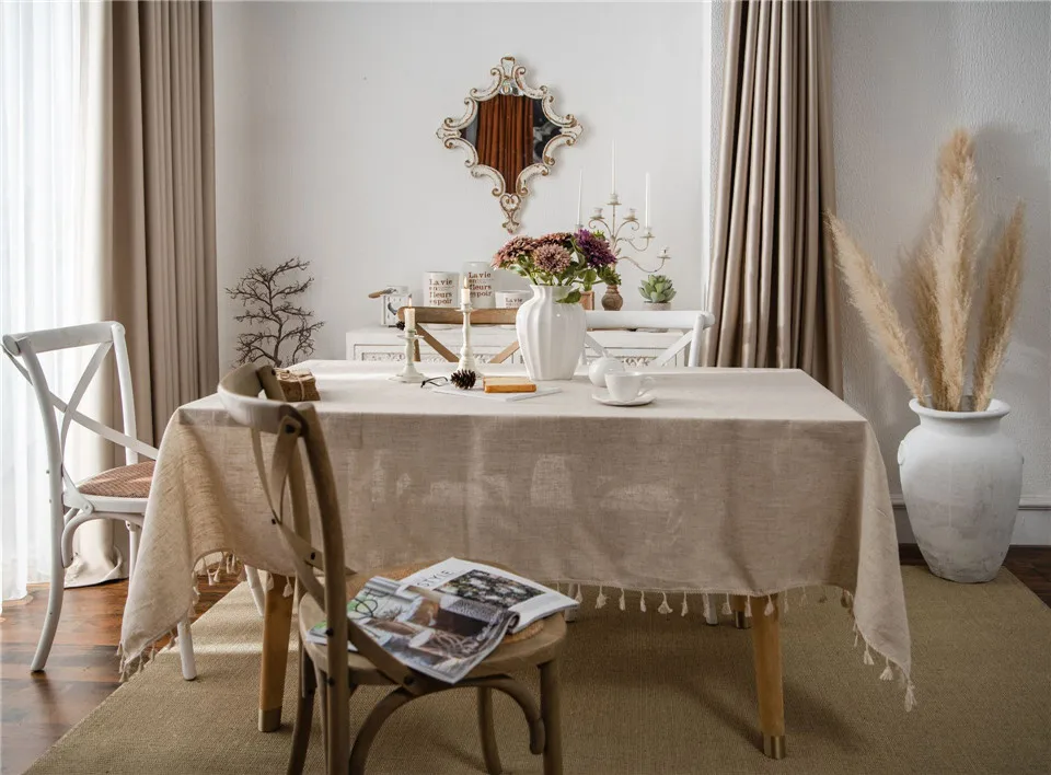 Solid Color Tablecloth with Tassels