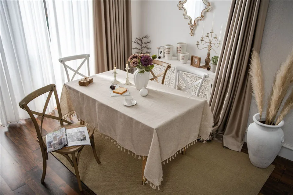 Solid Color Tablecloth with Tassels