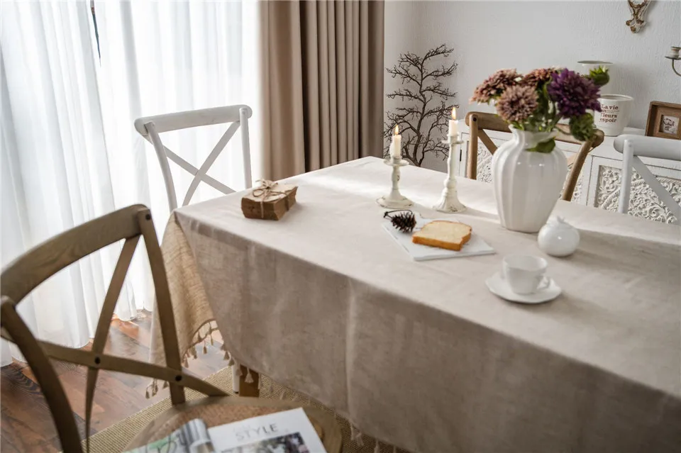 Solid Color Tablecloth with Tassels