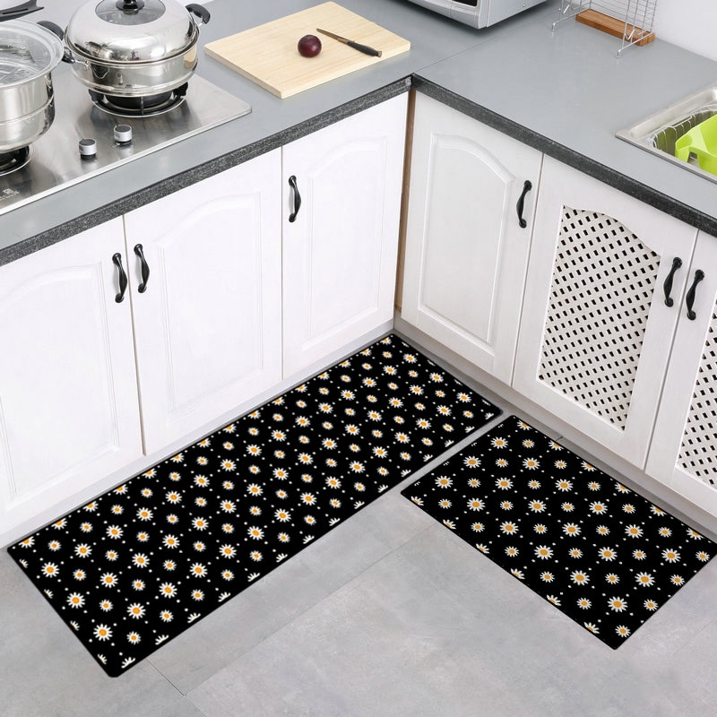 Monochrome Geometric Pattern Kitchen Mat