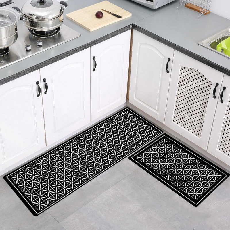 Monochrome Geometric Pattern Kitchen Mat