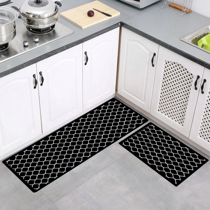 Monochrome Geometric Pattern Kitchen Mat