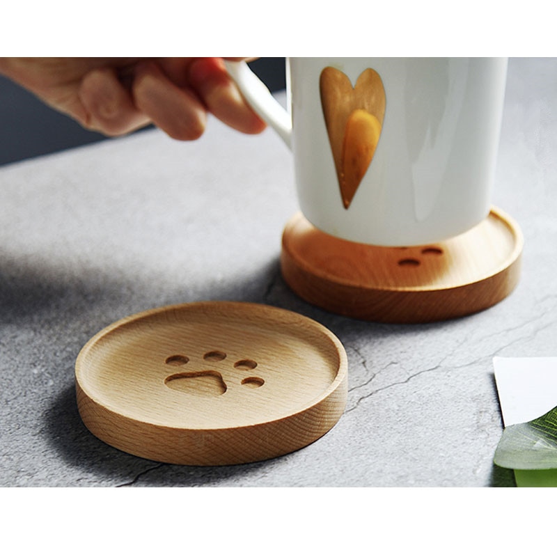 Thick Cat Paw Carved Wooden Placemat