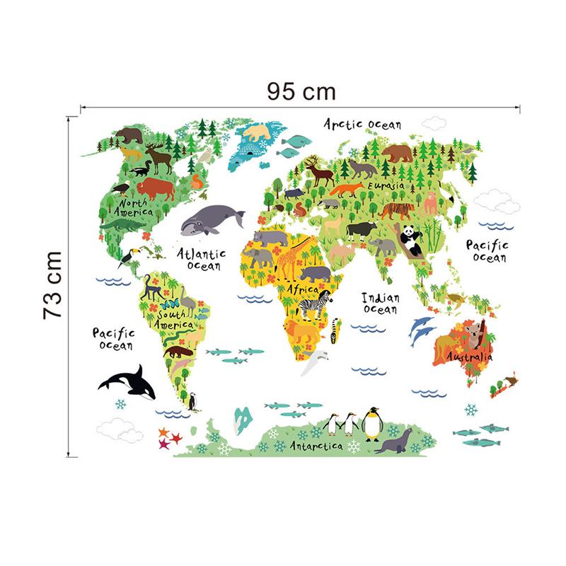 Cartoon Animals Style World Map Shaped Wall Stickers