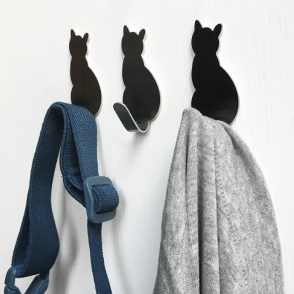 Cat Shaped Wall Hooks 2 Pcs Set