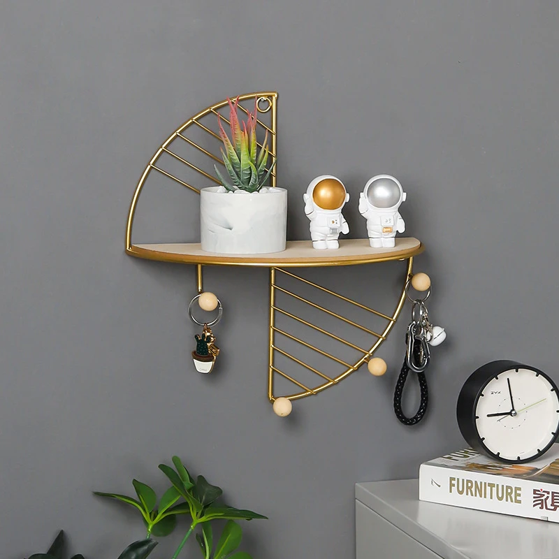 Metal Wall Storage Shelf in Gold and Black