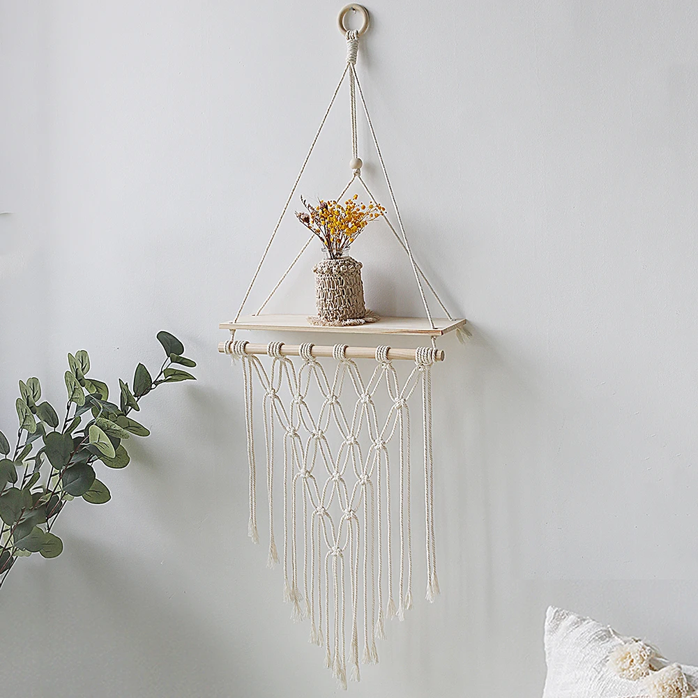 Hanging Macrame Wooden Shelf