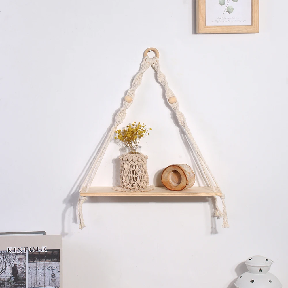 Hanging Macrame Wooden Shelf