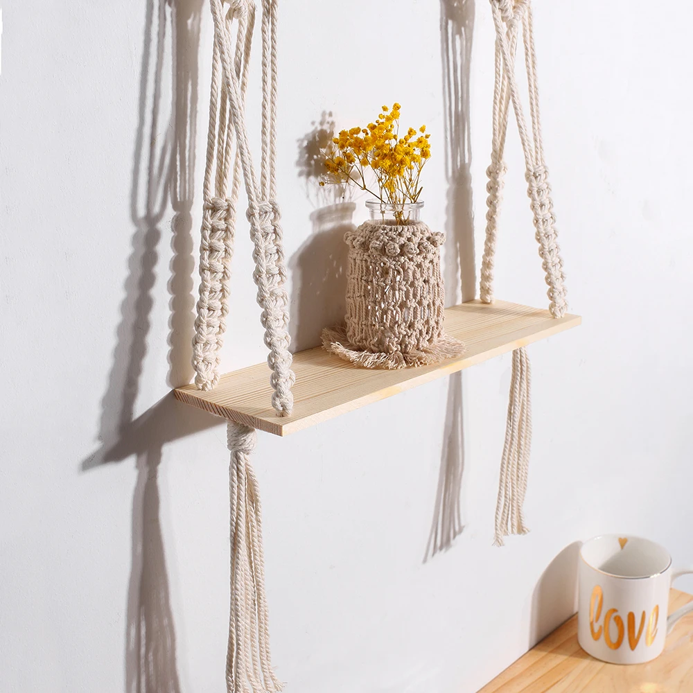 Hanging Macrame Wooden Shelf