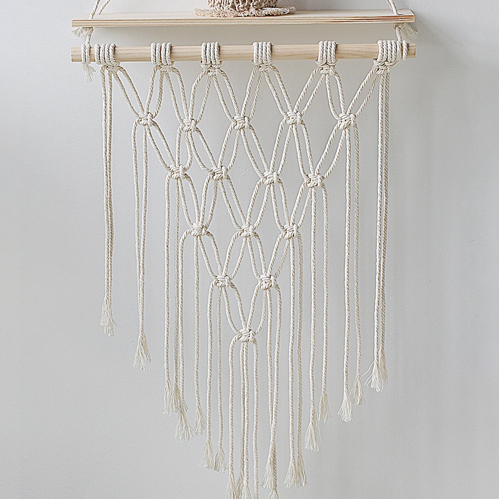 Hanging Macrame Wooden Shelf