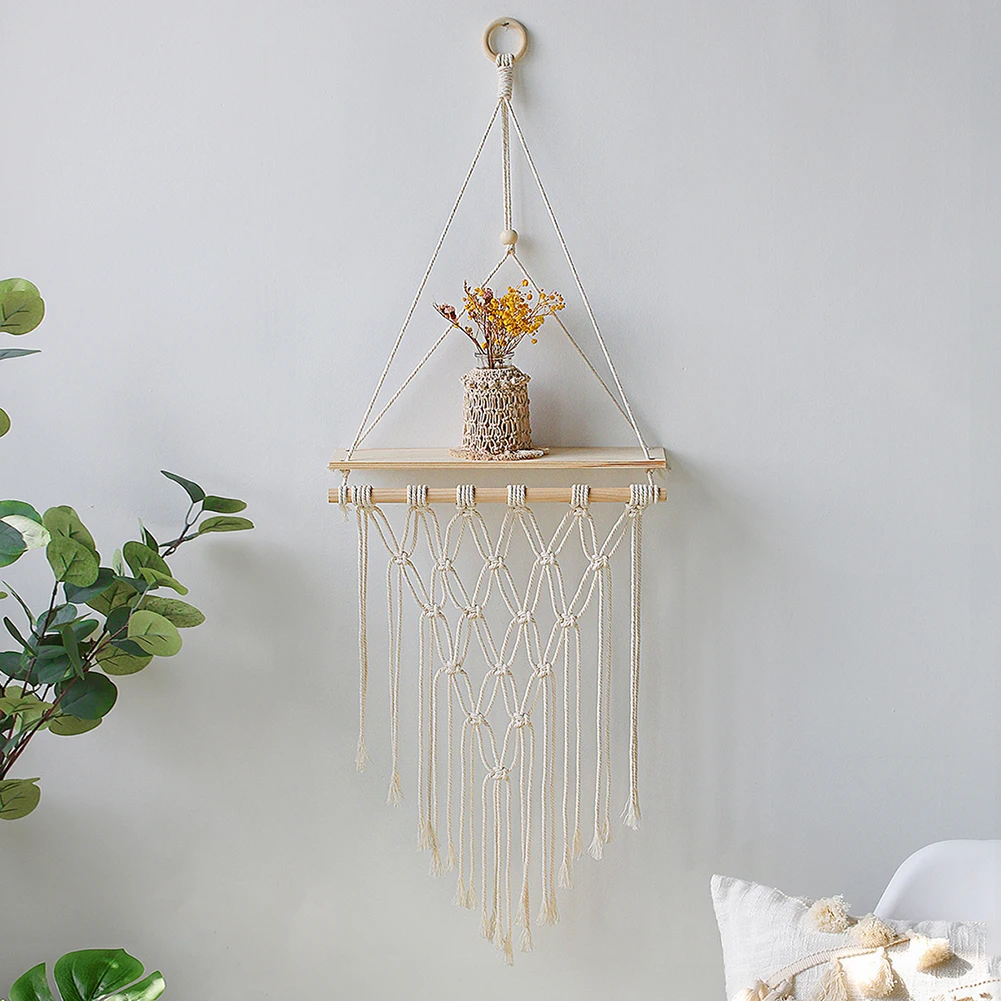 Hanging Macrame Wooden Shelf