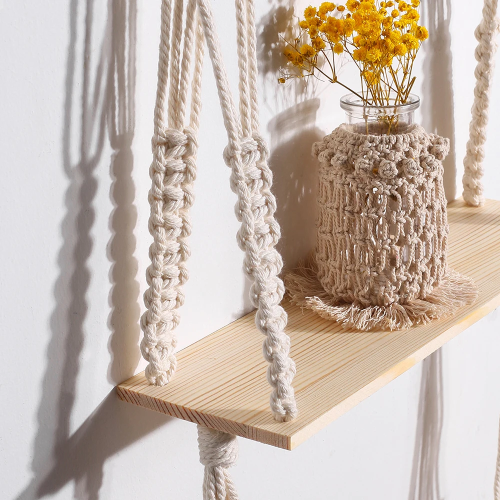 Hanging Macrame Wooden Shelf