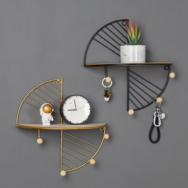 Metal Wall Storage Shelf in Gold and Black