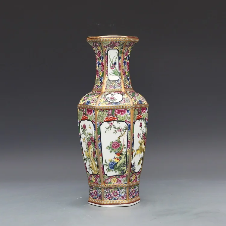 Antique Style Hexagonal Porcelain Vase