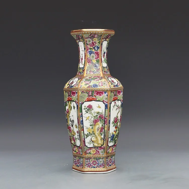 Antique Style Hexagonal Porcelain Vase