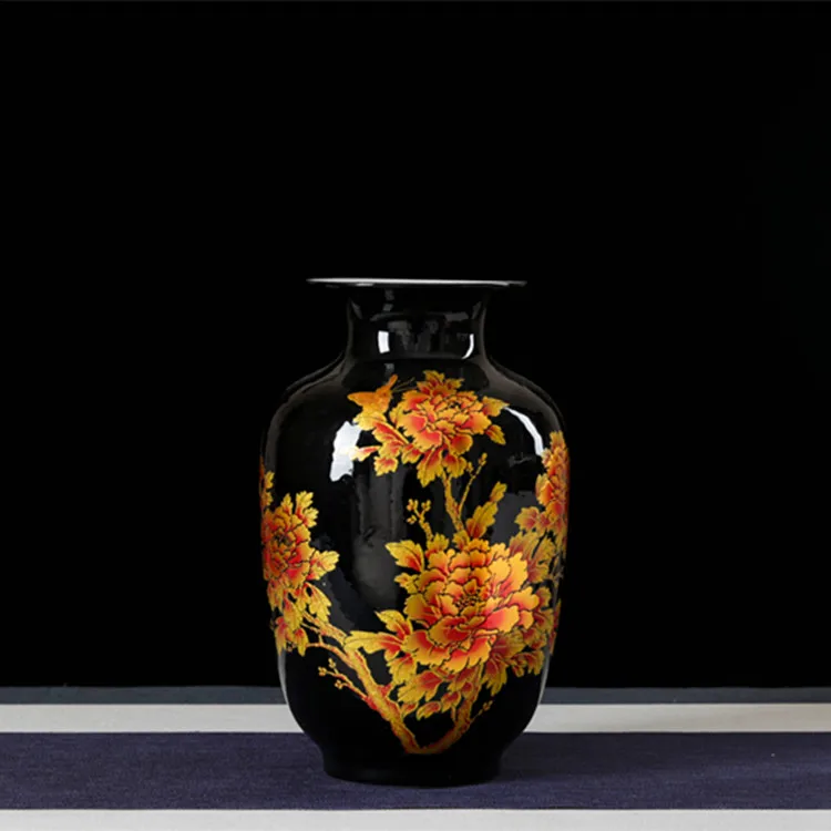 Black Floral Chinese Style Vase