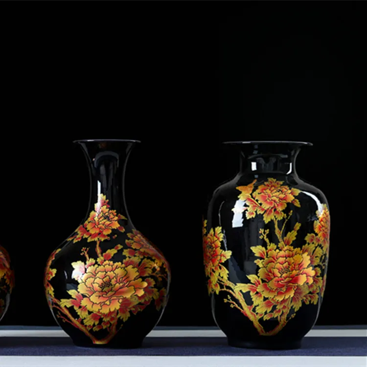 Black Floral Chinese Style Vase