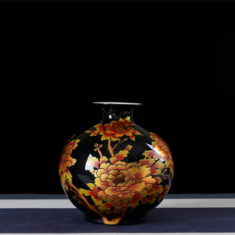 Black Floral Chinese Style Vase