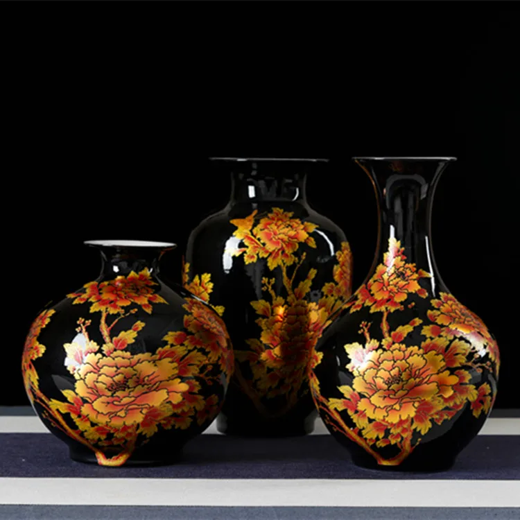 Black Floral Chinese Style Vase