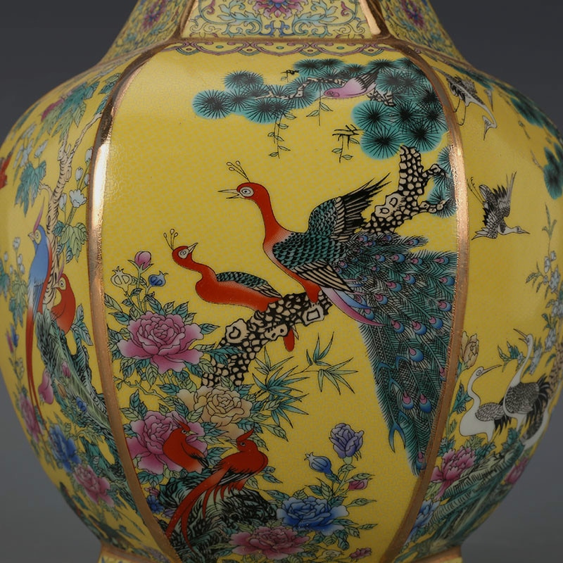 Exquisite Birds Printed Enamel Ceramic Vase