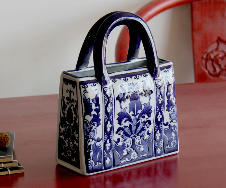 Chinese Style Ceramic Handbag Shape Vase