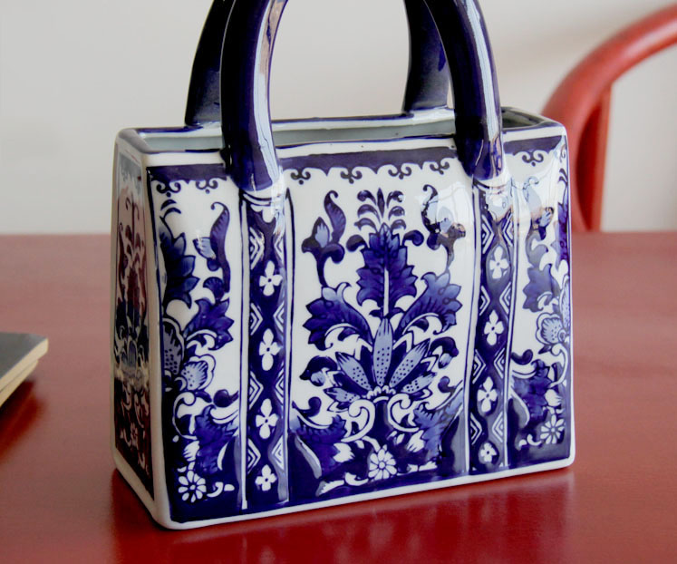 Chinese Style Ceramic Handbag Shape Vase