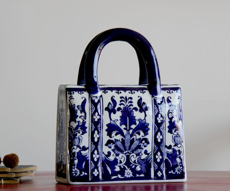 Chinese Style Ceramic Handbag Shape Vase