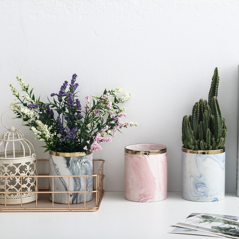 Marble Ceramic Stand Vase in Pink and Blue