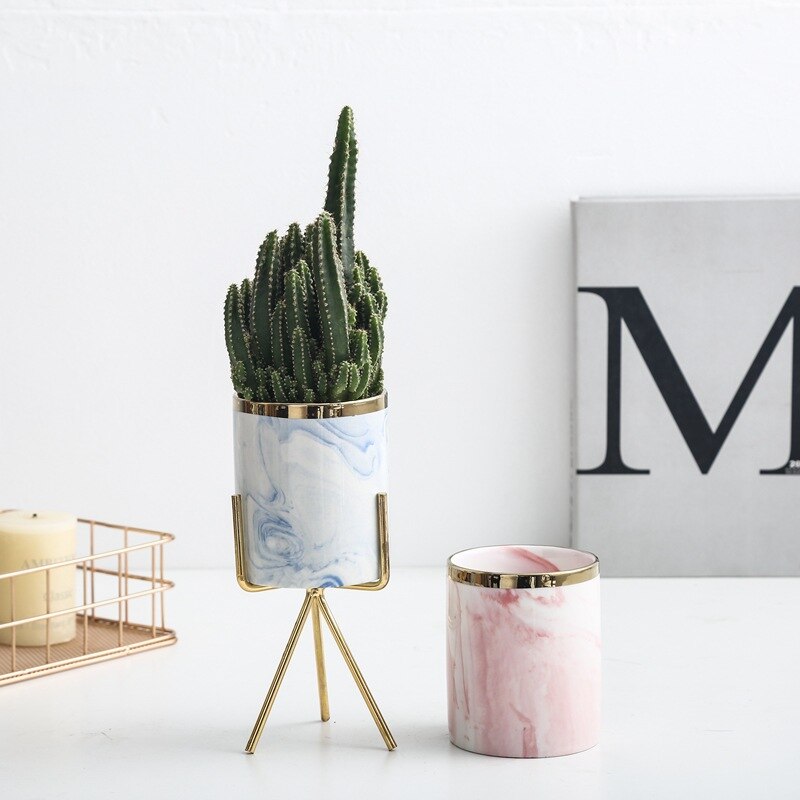 Marble Ceramic Stand Vase in Pink and Blue