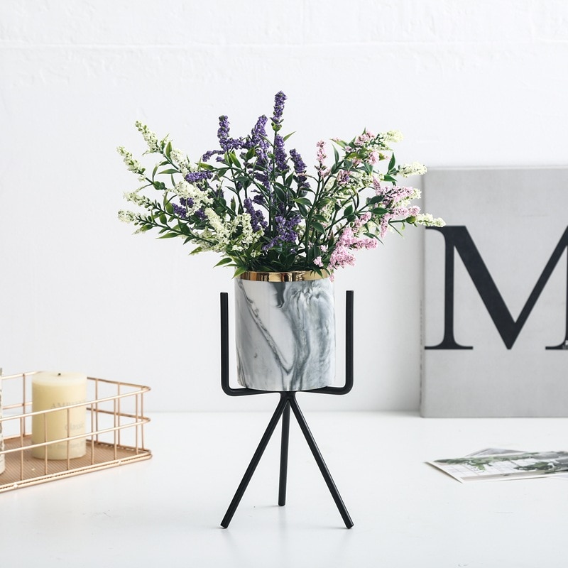 Marble Ceramic Stand Vase in Pink and Blue