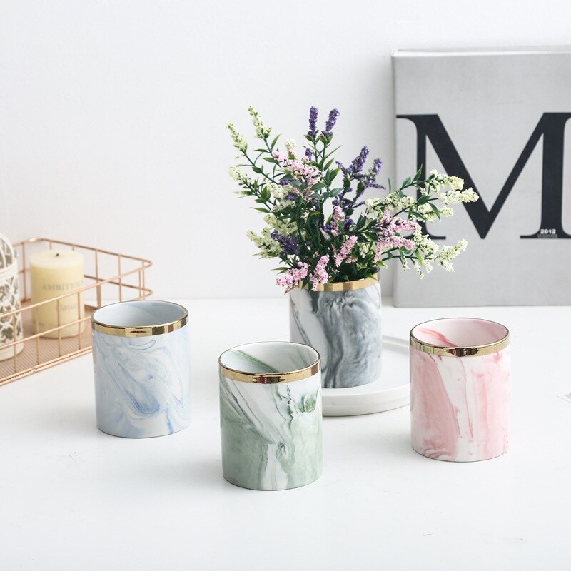 Marble Ceramic Stand Vase in Pink and Blue