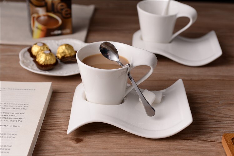 Creative Wavy Ceramic Coffee Cup with Tray